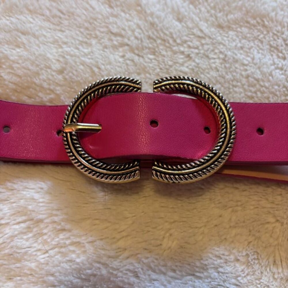 Pink Belt with Gold Tone Buckle Faux Leather
